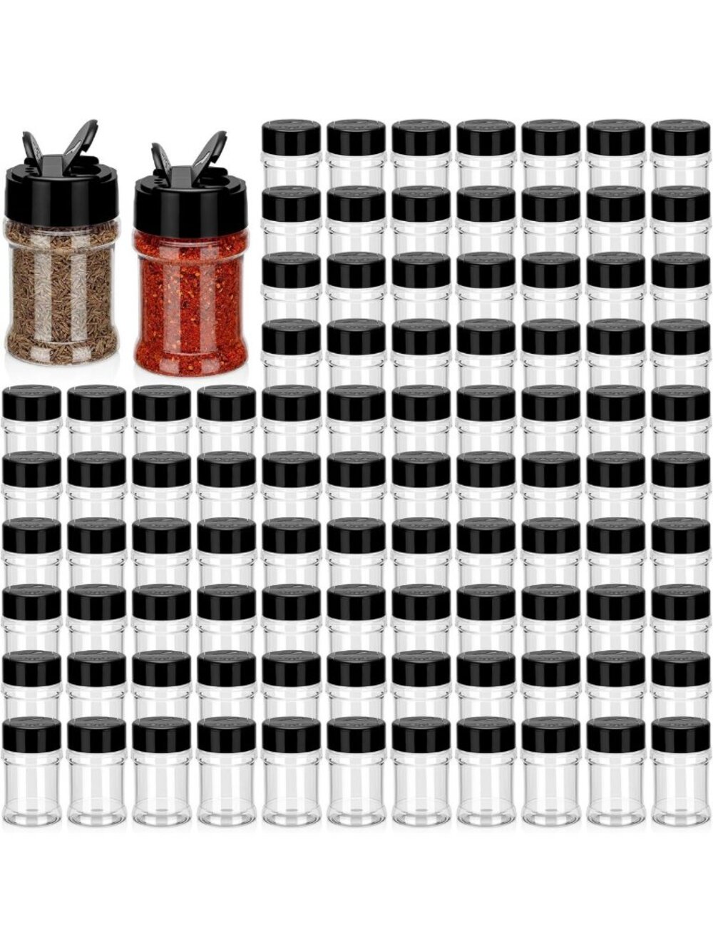 100 Clear Plastic Spice Jars 2 Oz with Flip Cap - Empty Seasoning Containers for